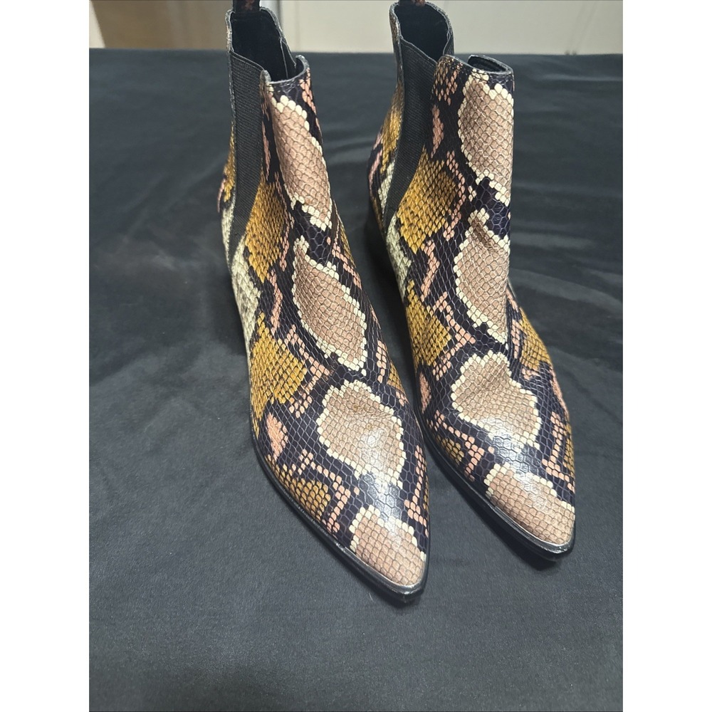 MARC FISHER Womens Beige Snake Skin Alva Toe Block Heel Leather Booties 8.5 M